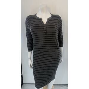 Torrid 00 12 Knit Dress NWT Casual Henley Rib Gray Black Striped Lg Sleeve